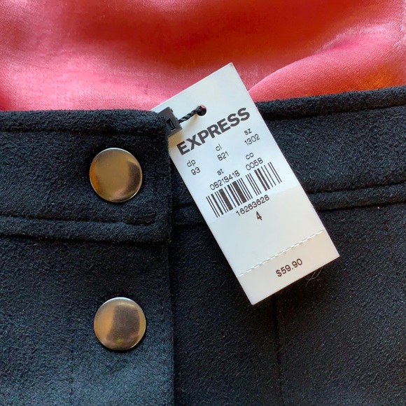 Express Black Faux Suede Snap Button Skirt NEW - Picture 2 of 4